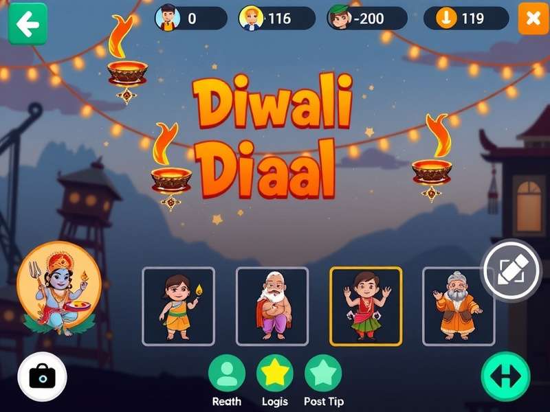 Festive Devotion Dash gameplay screenshot showing Diwali celebration